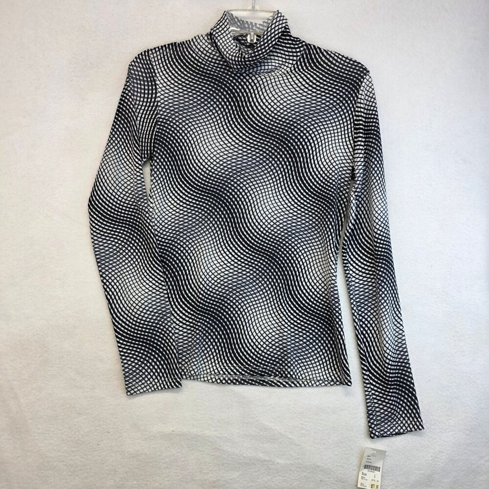 Vintage Epic New York Turtle Neck Top L Black White Deadstock USA Fairy Grunge